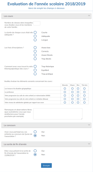 Formulaire D'&eacute;valuation Ann&eacute;e Scolaire