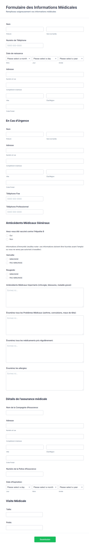 Formulaire D'Information Sur L'Emploi M&eacute;dical
