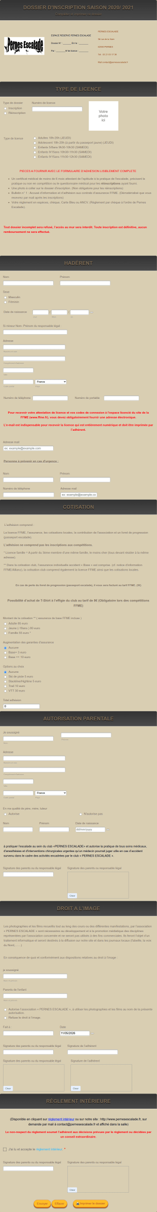 Formulaire D'inscription &agrave; Un Club Sportif
