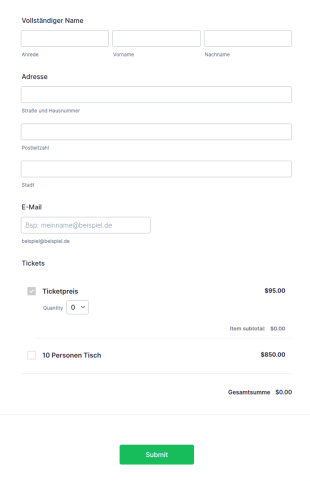 Formular F&uuml;r Den Online Ticketkauf
