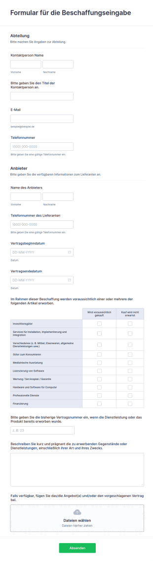 Formular Für Die Beschaffungseingabe