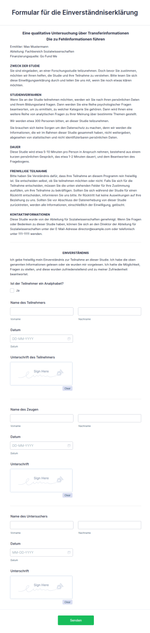 Formular Für Die Einverständniserklärung