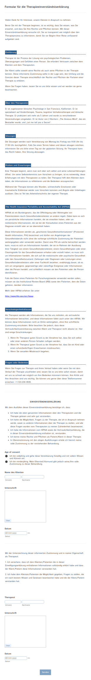 Formular Für Die Therapieeinverständniserklärung