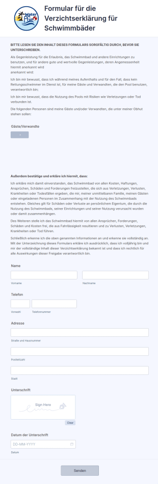 Formular Für Die Verzichtserklärung Für Schwimmbäder