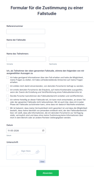Formular Für Die Zustimmung Zu Einer Fallstudie