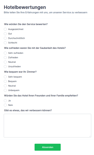 Formular F&uuml;r Hotelbewertungen