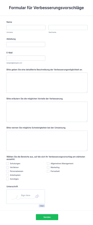 Formular F&uuml;r Verbesserungsvorschl&auml;ge Von Mitarbeitern
