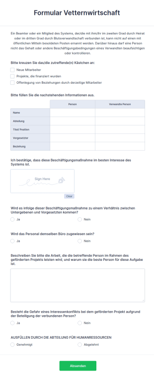 Formular Vetternwirtschaft