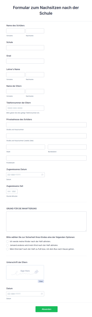 Formular Zum Nachsitzen Nach Der Schule