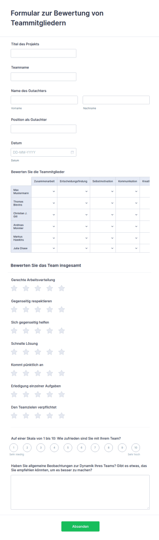 Formular Zur Bewertung Von Teammitgliedern