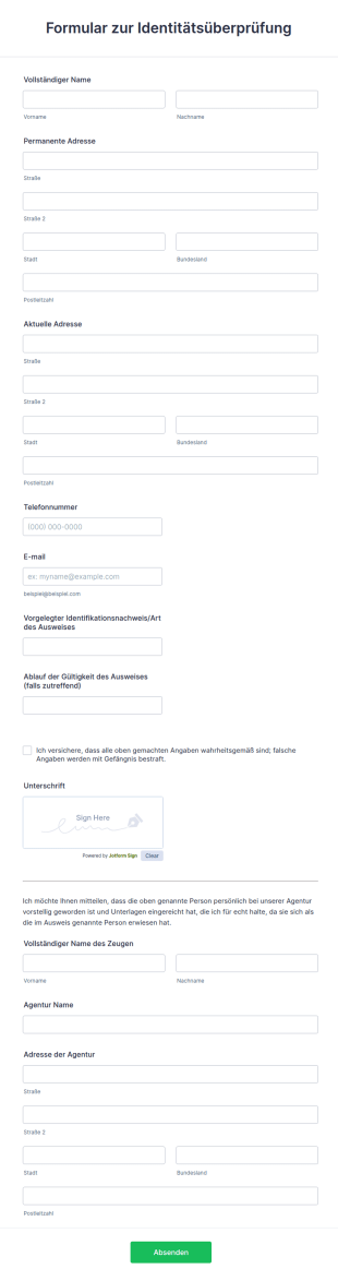 Formular Zur Identitätsüberprüfung