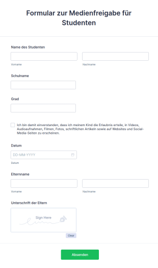 Formular Zur Medienfreigabe Für Studenten