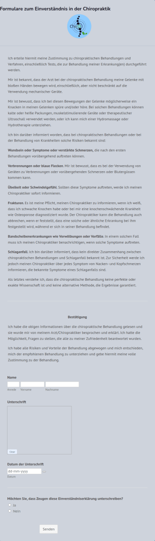 Formulare Zum Einverständnis In Der Chiropraktik