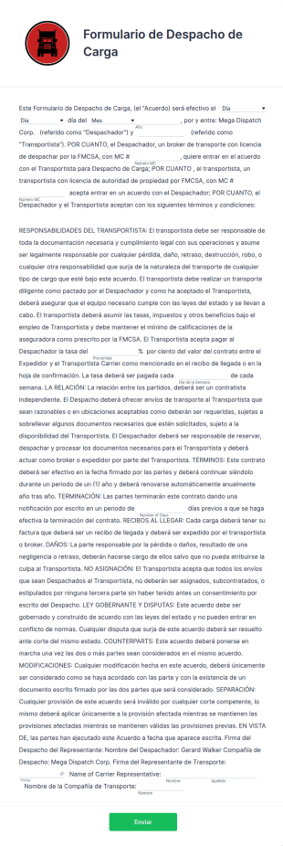 Formulario De Despacho De Carga