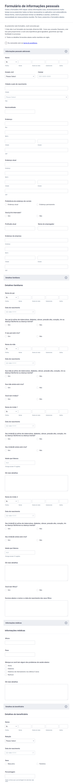 Formulário De Informações Pessoais