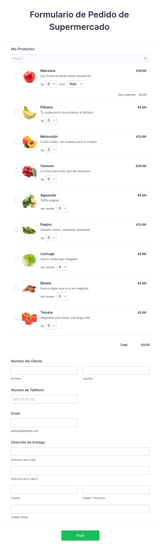 Formulario De Pedido De Supermercado