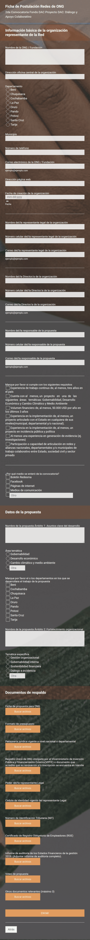 Formulario De Postulación Fondo DAC Redes De ONG Redes De ONG