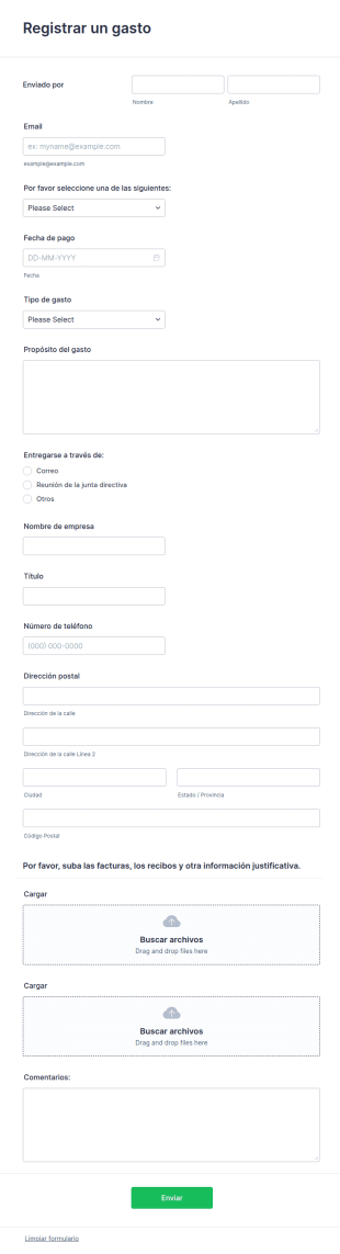 Formulario De Registro De Gastos
