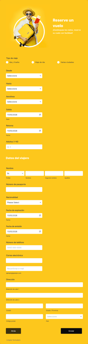 Formulario De Reserva De Vuelos