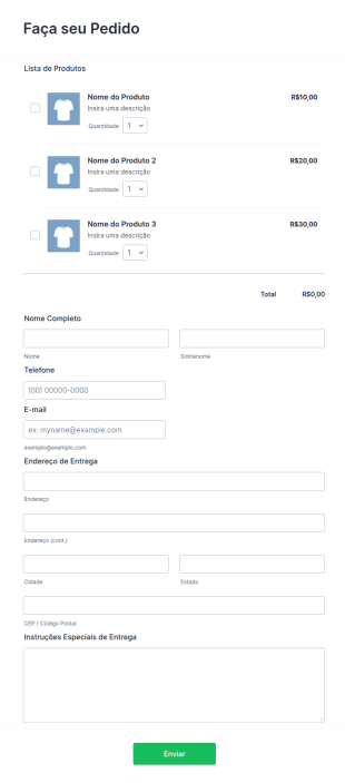 Formulário Para Pedidos Personalizável
