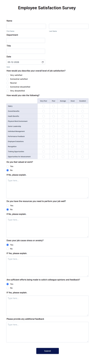 Formulier Voor Medewerkerstevredenheidsonderzoeken