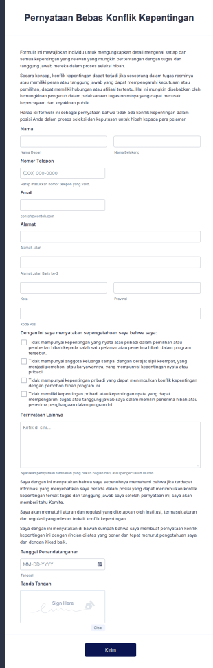 Formulir Pernyataan Bebas Konflik Kepentingan