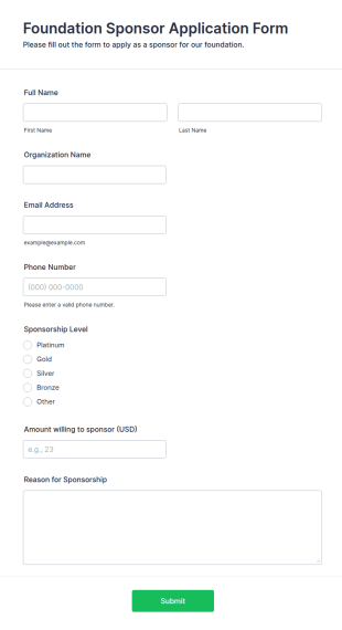 Foundation Sponsor Application Form Template