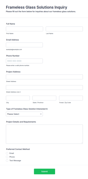 Frameless Glass Solutions Inquiry Form Template