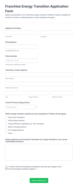 Franchise Energy Transition Application Form Template