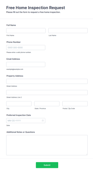 Free Home Inspection Request Form Template