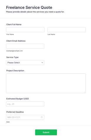 Freelance Service Quote Form Template