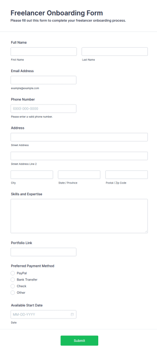 Freelancer Onboarding Form Template