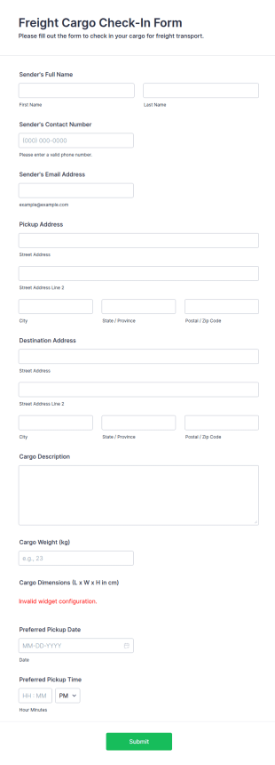 Freight Cargo Check In Form Template