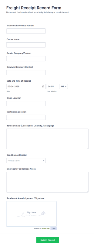 Freight Receipt Record Form Template