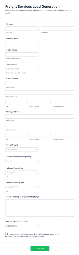 Freight Services Lead Generation Form Template
