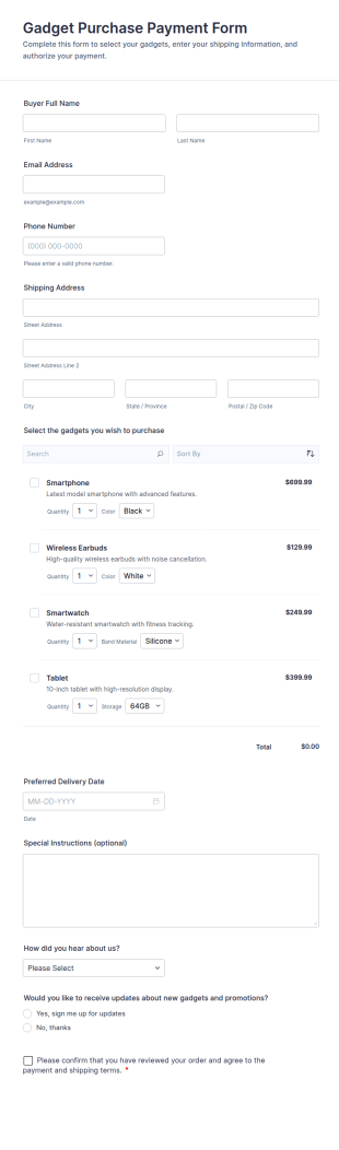 Gadget Purchase Payment Form Template