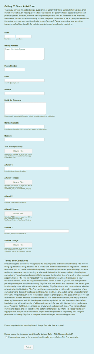 Gallery 55 Guest Artist Form Template