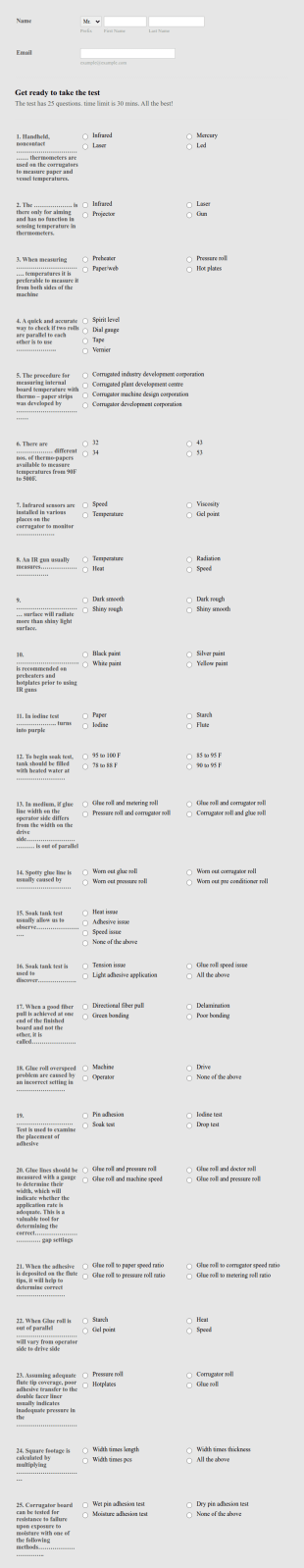Gamma Test Form Template