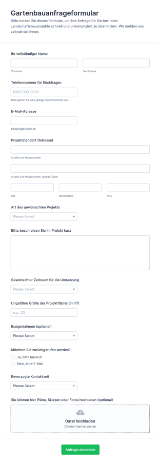 Gartenpflegeanfrage Formular