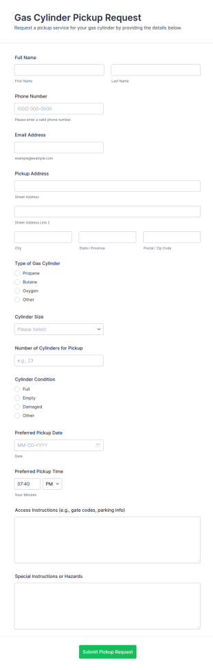 Gas Cylinder Pickup Request Form Template