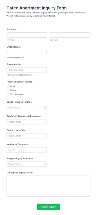 Gated Apartment Inquiry Form Template