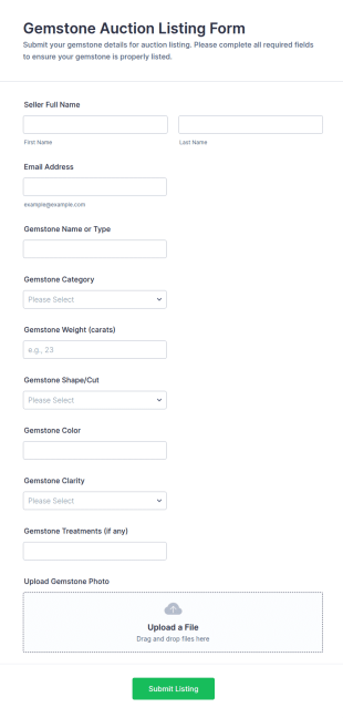 Gemstone Auction Listing Form Template