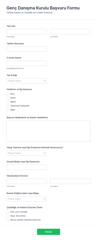 Genç Danışma Kurulu Başvuru Form Şablonu