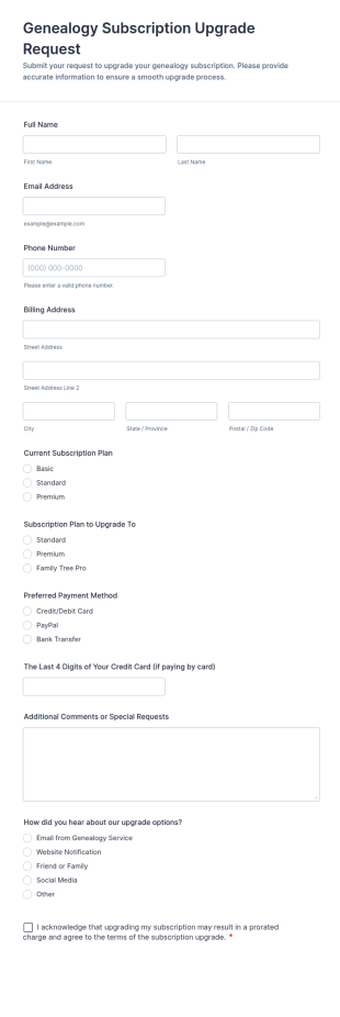 Genealogy Subscription Upgrade Request Form Template