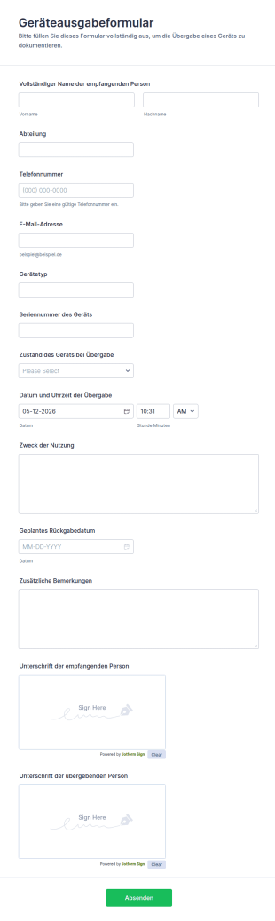 Geräteausgabeformular