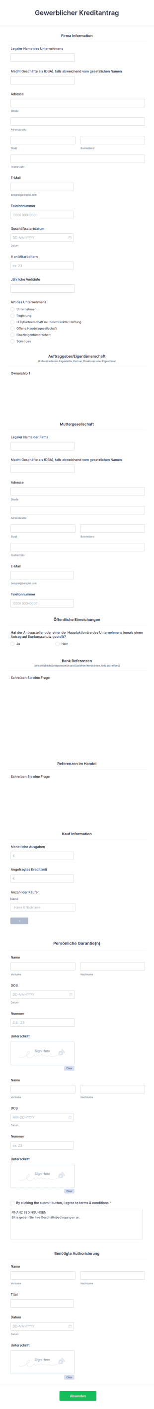 Gewerblicher Kreditantrag