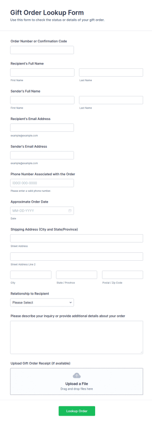 Gift Order Lookup Form Template