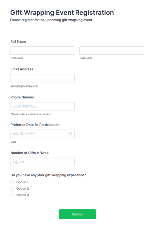 Gift Wrapping Event Registration Form Template