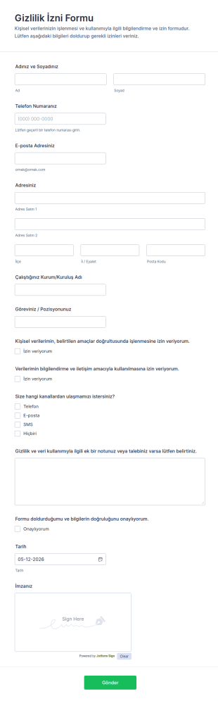 Gizlilik Beyanı Form Şablonu