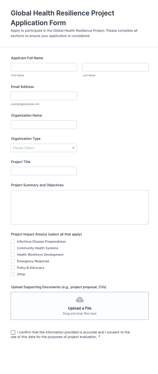 Global Health Resilience Project Application Form Template